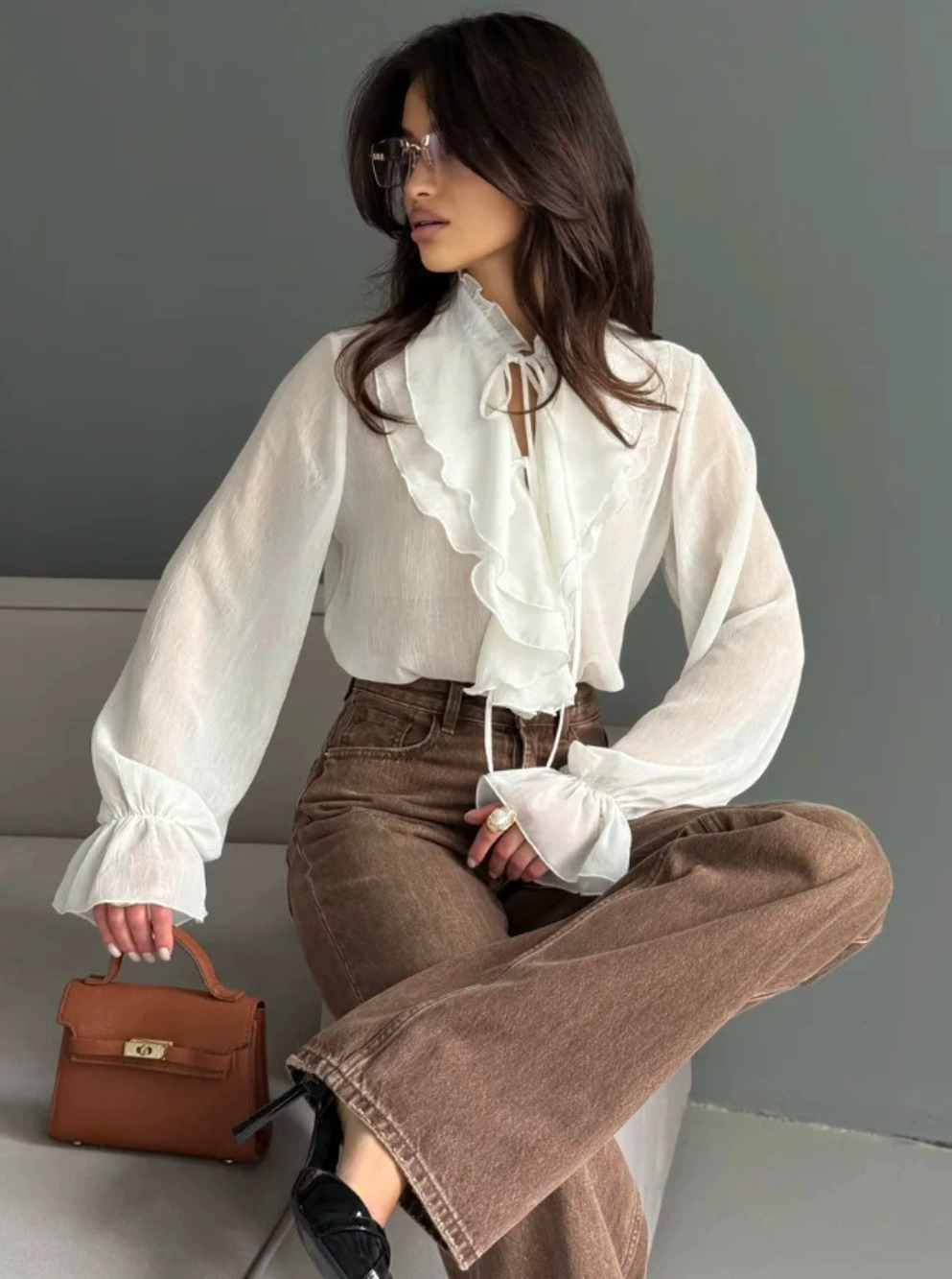 Zara Autumn Ruffle Sheer Blouse - Picture 3 of 7